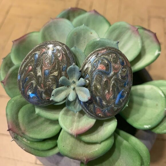 Vintage Sparkly Green, Pink & Blue Earrings 80 90 - Picture 1 of 8
